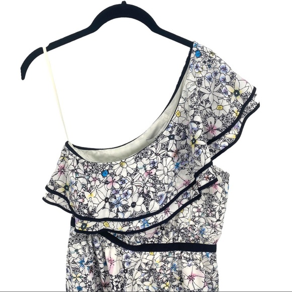 Likely Dress 4 Contour Daisy Delbarton One Shoulder Asymmetrical White Blue New - Picture 3 of 10